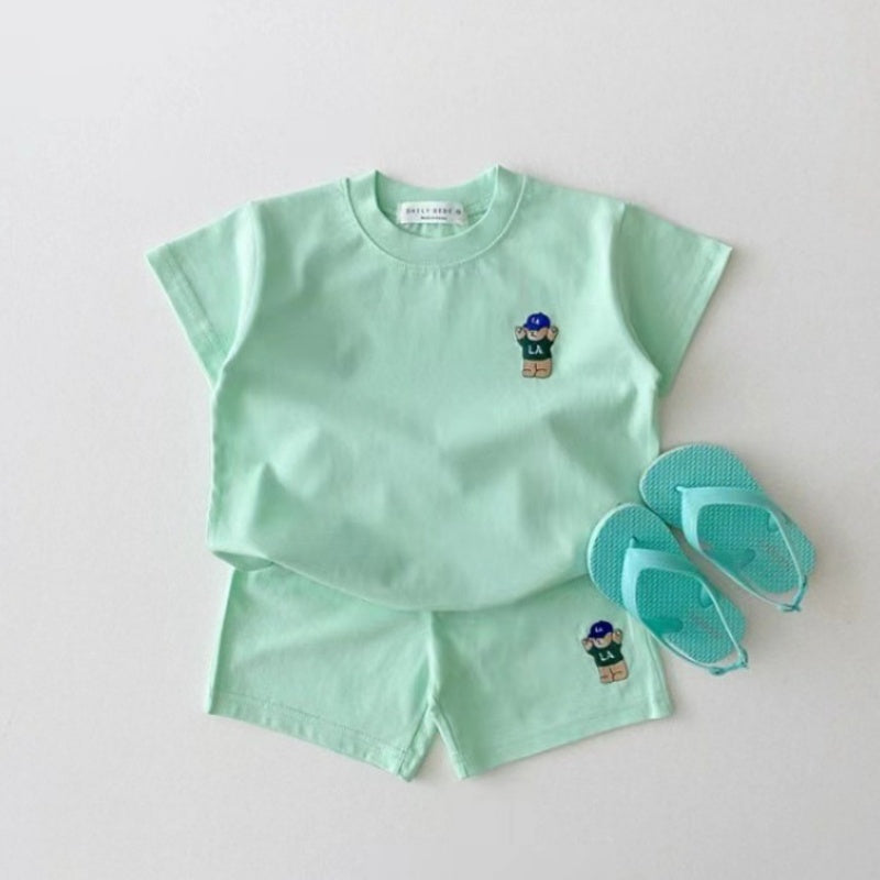 【BABY&KID】夏新作 ベア刺繍セットアップSK091203