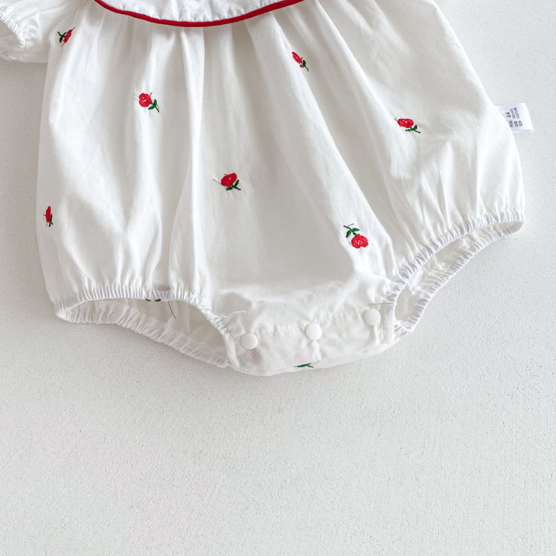 【BABY】夏新作 スクエアネック刺繍ロンパースSK091516