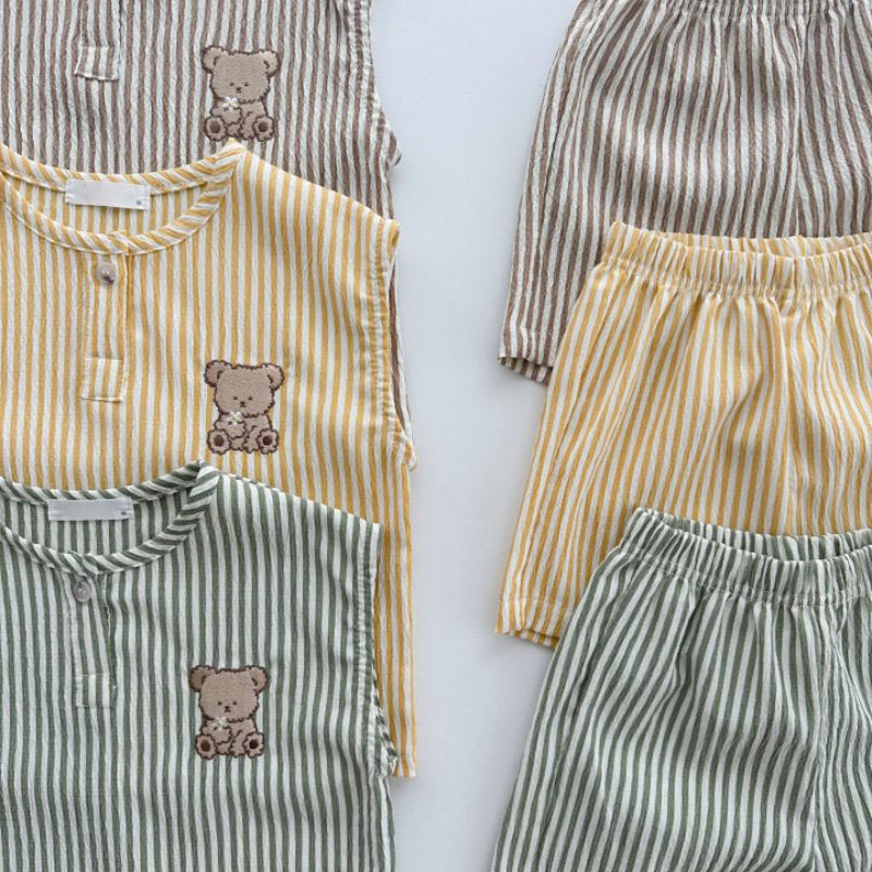 【BABY&KID】夏新作 ボーダーノースリーブベアセットアップSK091205
