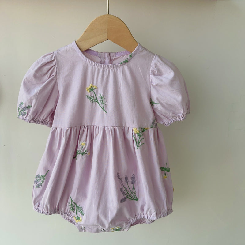 【BABY】夏新作 フラワー刺繍パフスリーブロンパースSK082312