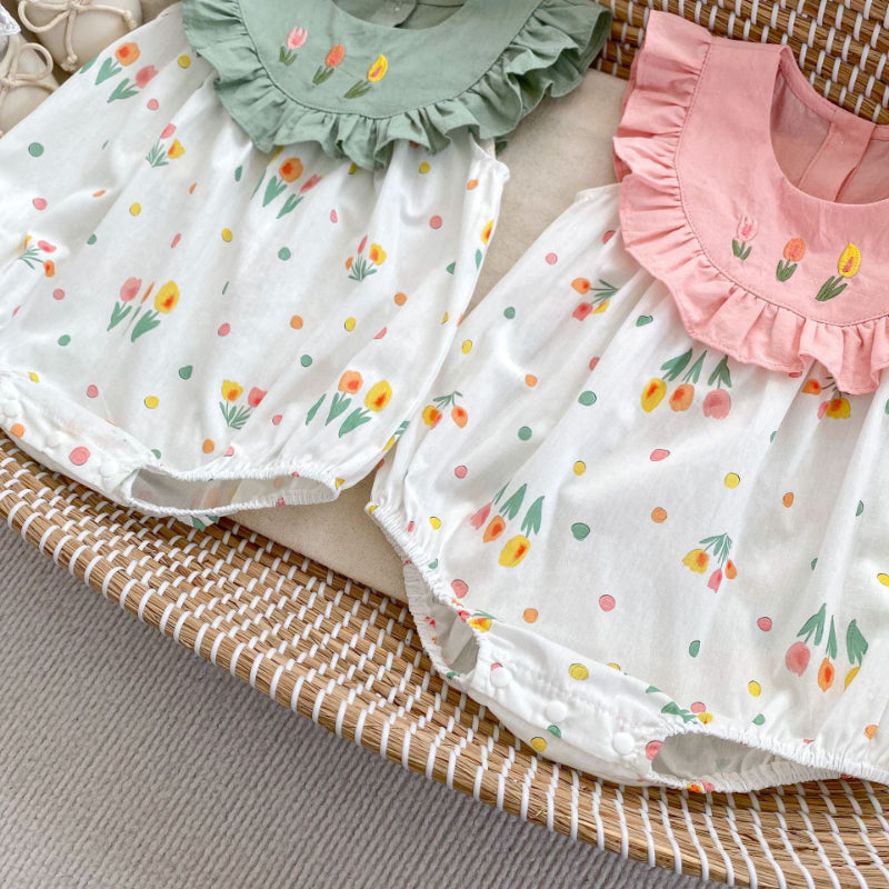 【BABY】夏新作 スイートフラワー刺繍ロンパースSKO70703