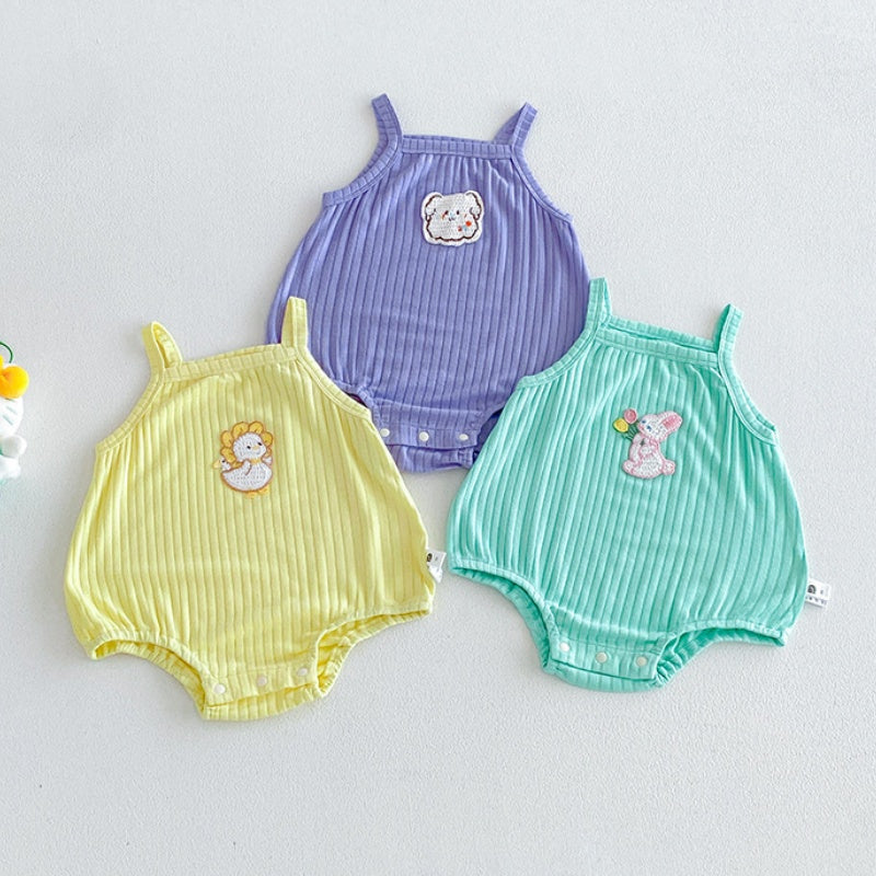 【BABY】夏新作カートゥーン刺繍ニットキャミロンパースSK106212
