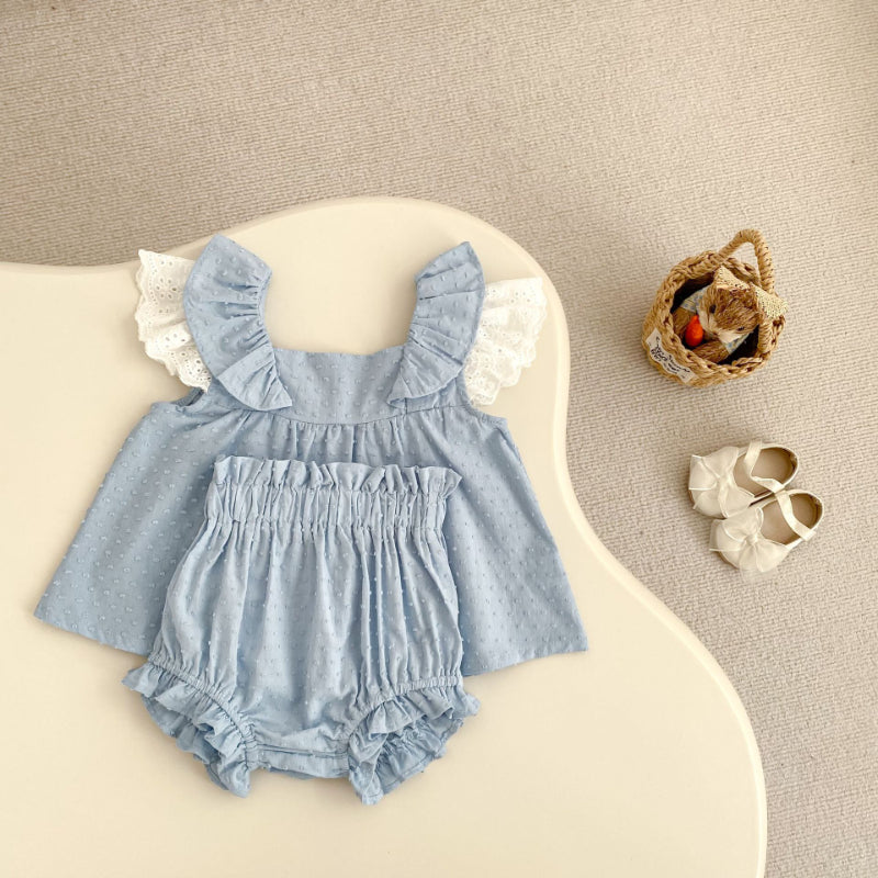 【BABY&KID】夏新作 レースフリル袖セットアップSK071923