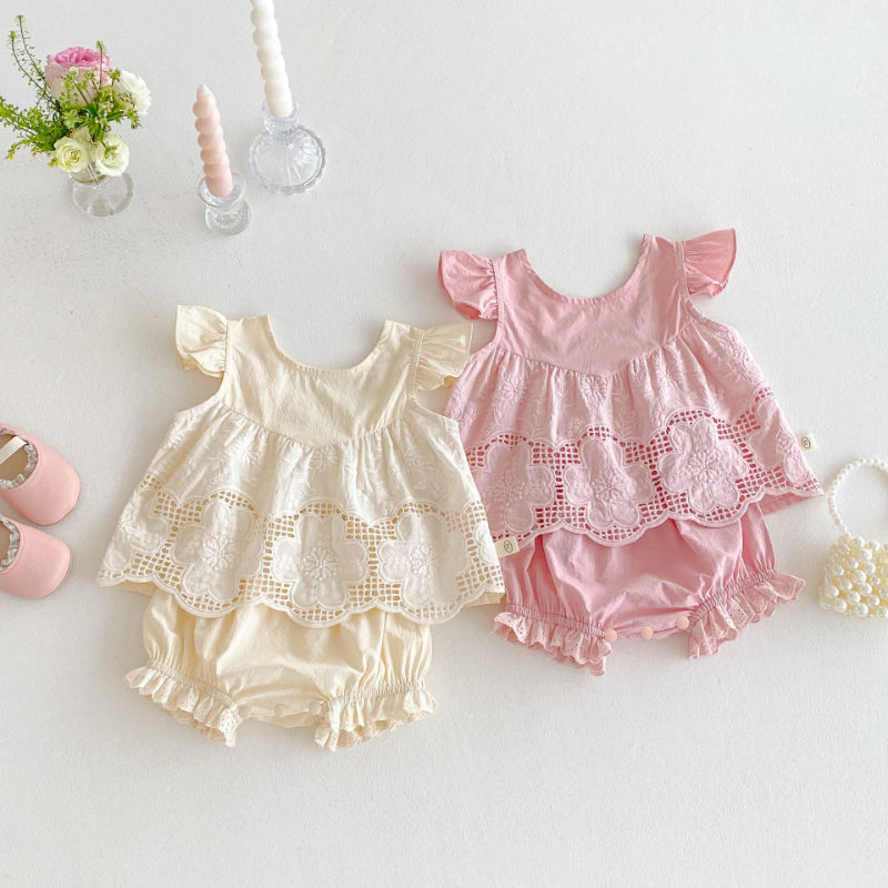 【BABY】夏新作 刺繍フリル袖セットアップSK080601
