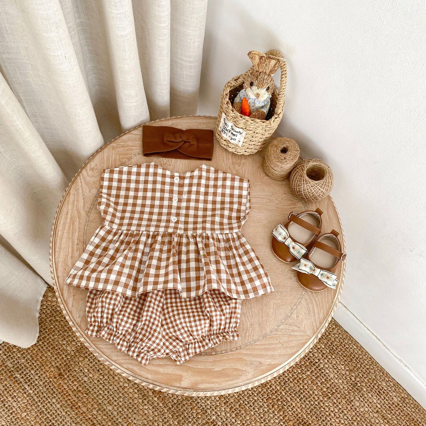 【BABY】夏新作 チェック刺繍フラワーセットSK071604