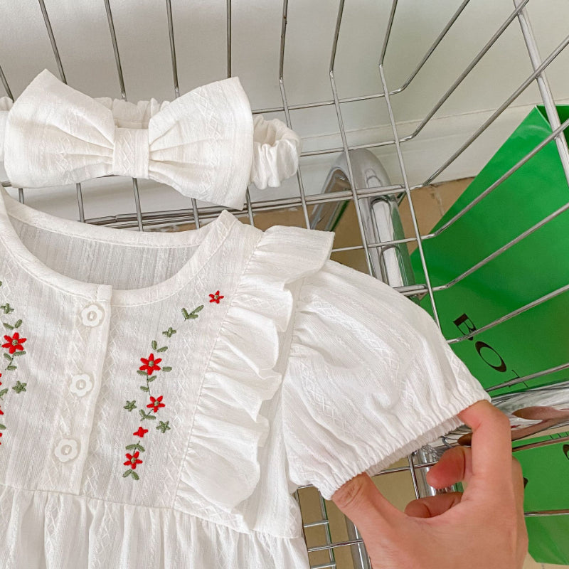 【BABY】夏新作 コットンのスタイリッシュな刺繍入りラウンドネックロンパースSKO70706