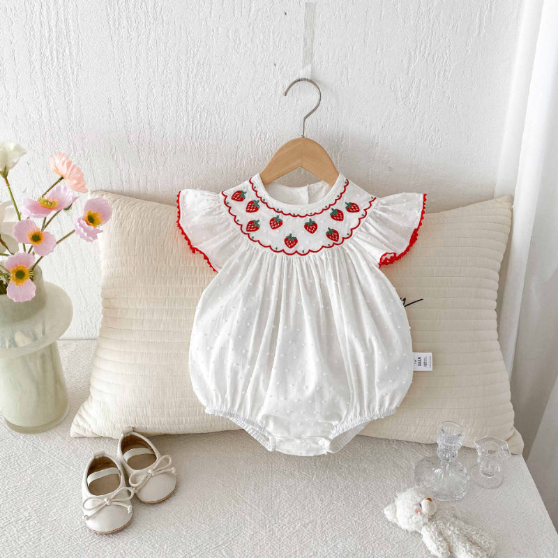 【BABY】夏新作 いちご刺繍ロンパースSK090304