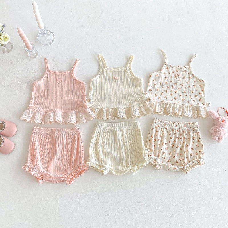 【BABY】夏新作 無地、花柄レースセットアップSK072223