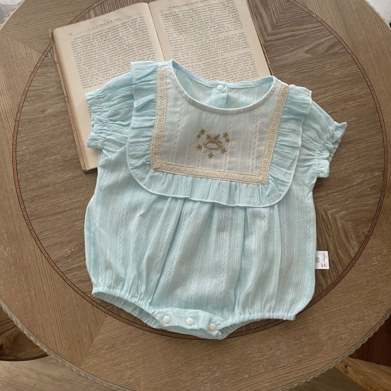 【BABY】夏新作 刺繍入り半袖ロンパースSK091318