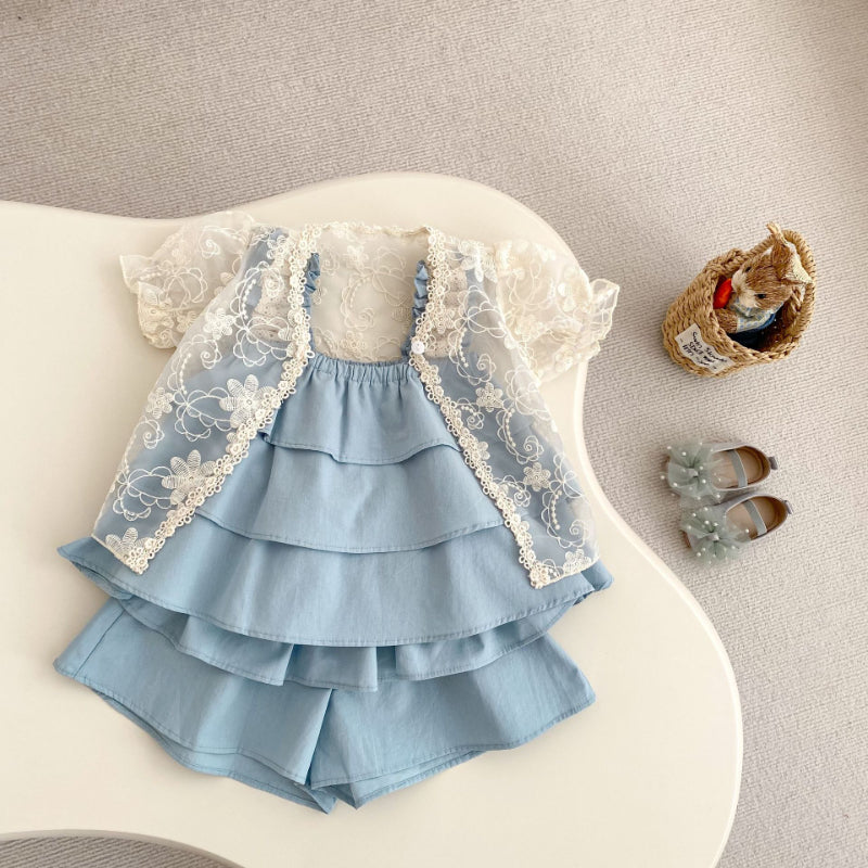 【BABY&KID】夏新作 無地レースキャミセットアップSK071925