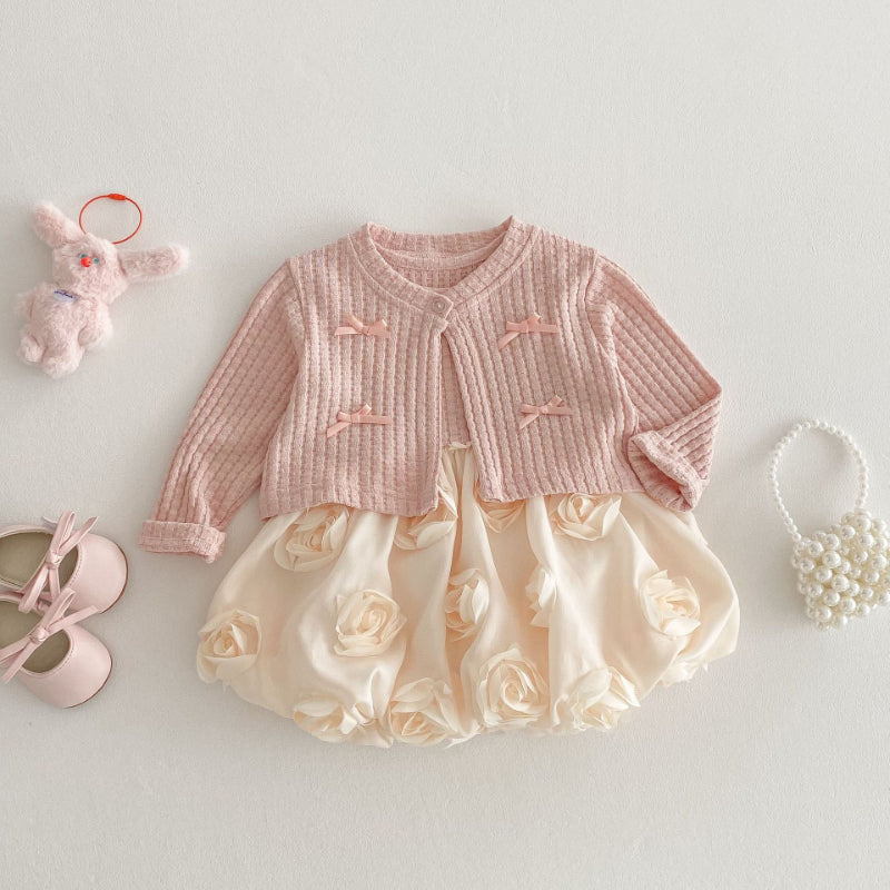 【BABY&KID】夏新作 リボン付きカーディガン、クリームローズワンピースSK070514