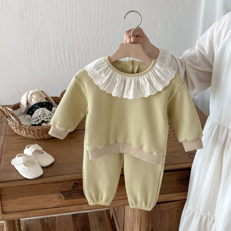 【BABY&KID】無地レース襟セットアップSK092716