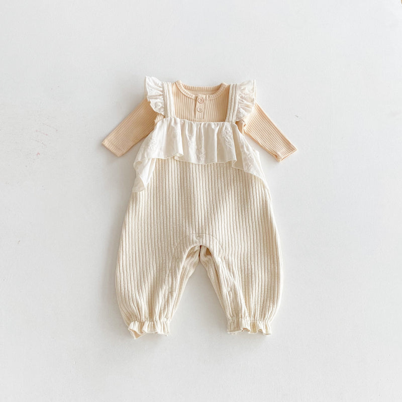 【BABY】コットンリブフリルサロペットロンパースSK100312
