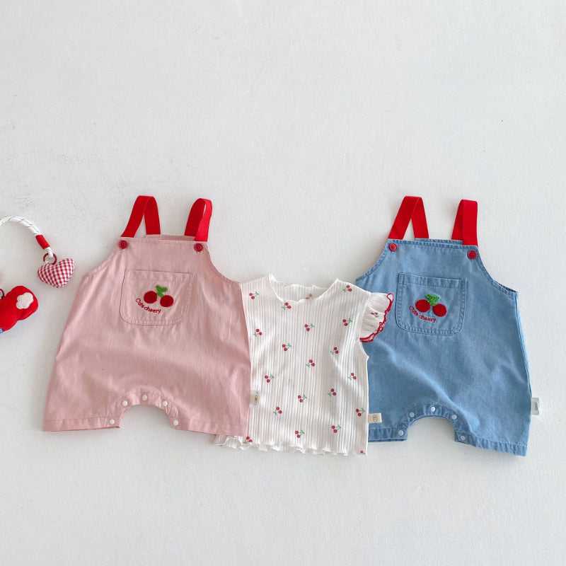 【BABY&KID】夏新作 チェリー柄デニムサロペット、チェリープリントTシャツSK080618