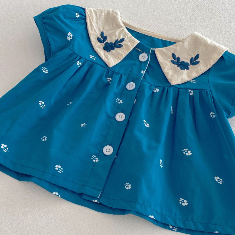 【BABY】夏新作 フラワー刺繍襟セットアップSK072604