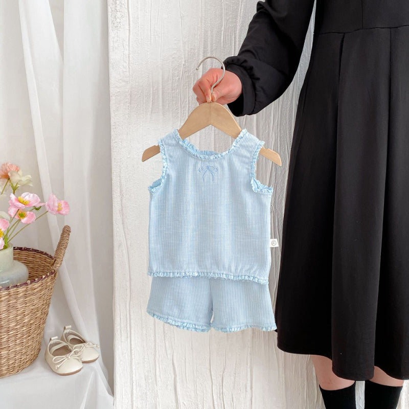 【BABY】夏新作 蝶結び刺繍無地セットアップSK092218