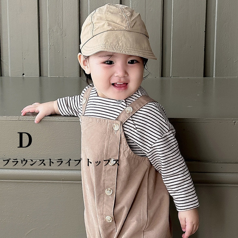 【BABY】マルチボタン付きサロペット、ボーダーTシャツSK010329
