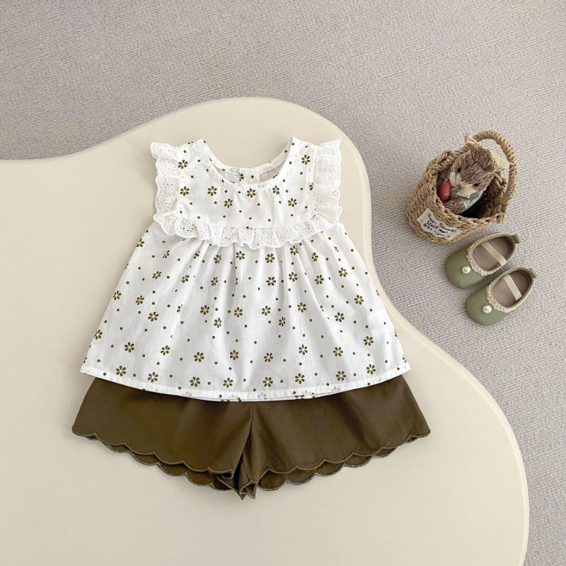 【BABY&KID】夏新作 小花柄トップス&ショートパンツSK081607