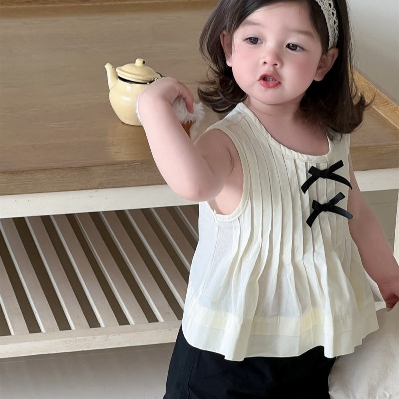 【BABY】夏新作 ダブル蝶結びブラウス、フリルショートパンツSK092219