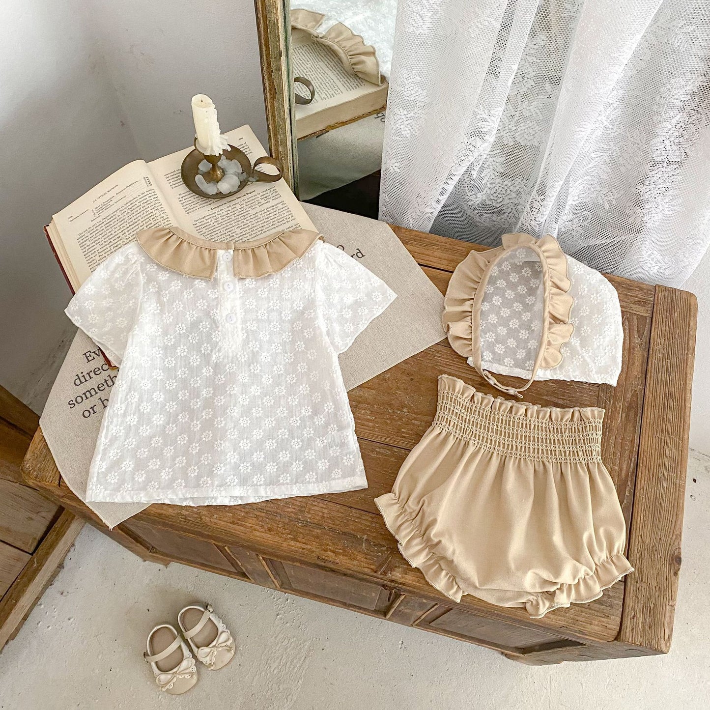 【3点セット】夏新作 フラワー刺繡Tシャツ&ブルマ&帽子SK061711