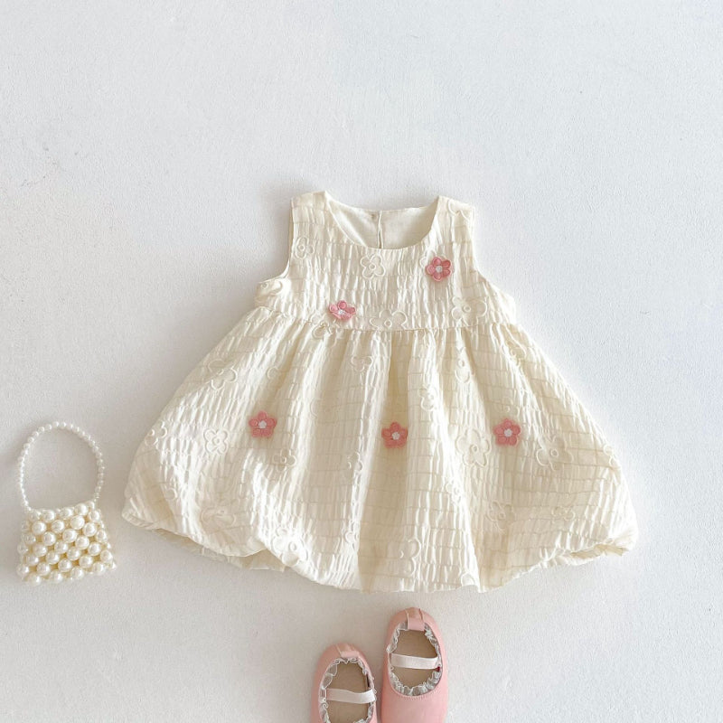 【BABY&KID】夏新作 立体フラワーノースリーブワンピースSK070507