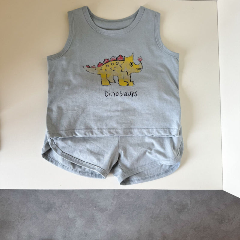 【BABY&KID】夏新作 英字と恐竜柄のノースリーブスーツSK063007
