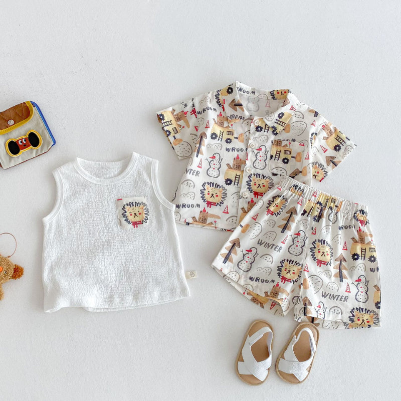 【BABY&KID】夏新作 ライオンオシャレセットアップ、ノースリーブTシャツSK072011