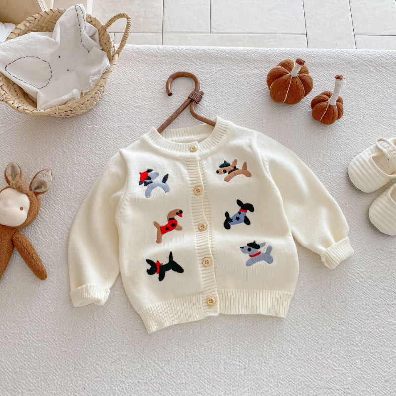 【BABY】わんちゃん刺繍ニットカーディガンSK092426