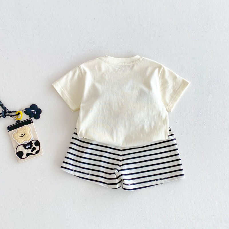 【BABY&KID】夏新作 可愛いドッグロゴTシャツ、ストライプのショートパンツSKO71208
