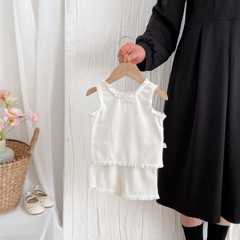 【BABY】夏新作 蝶結び刺繍無地セットアップSK092218