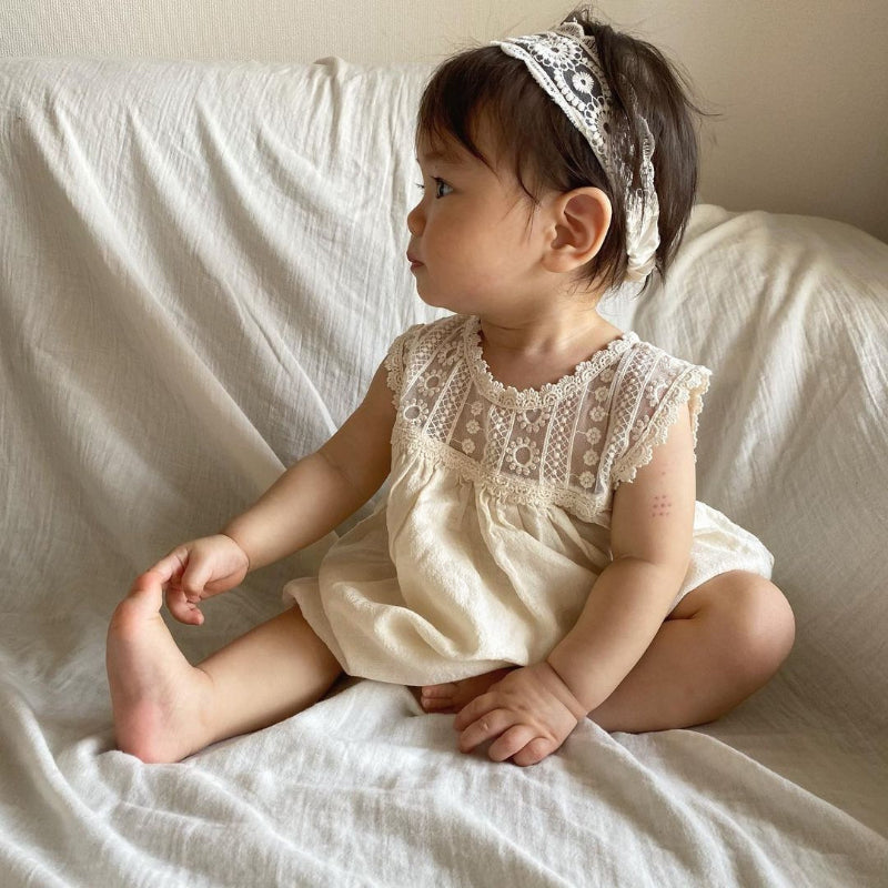 【BABY】夏新作 レース花梭織コットンノースリーブロンパースSK071901