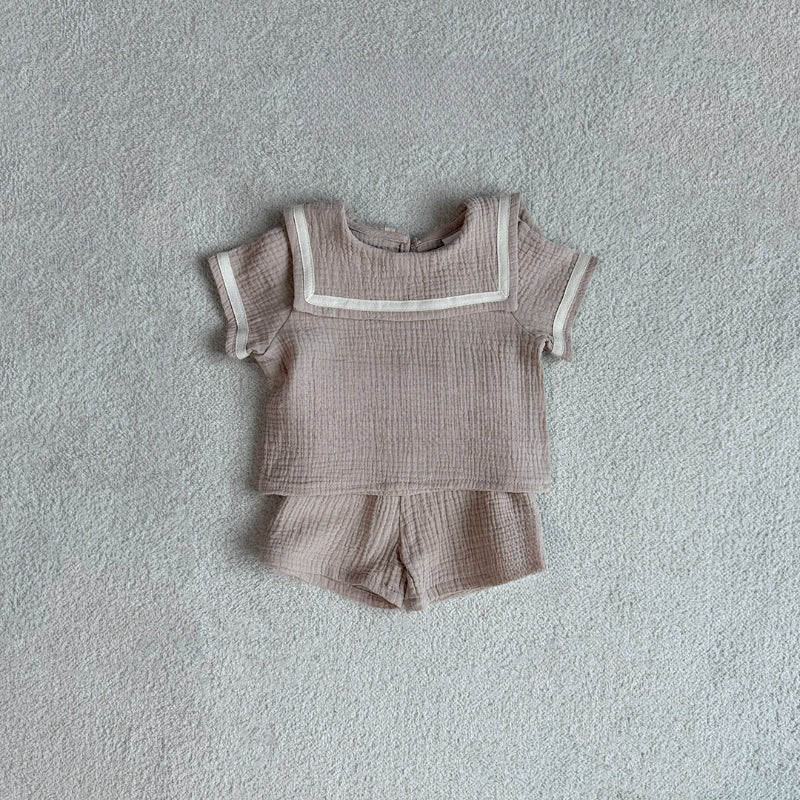 【BABY&KID】夏新作 コットンニット海軍襟セットアップSK071806
