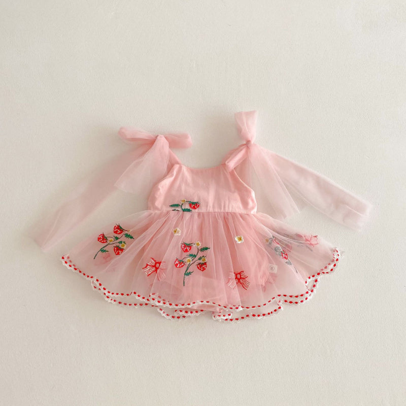【BABY】夏新作 いちご刺繍リボンロンパースワンピSK081707