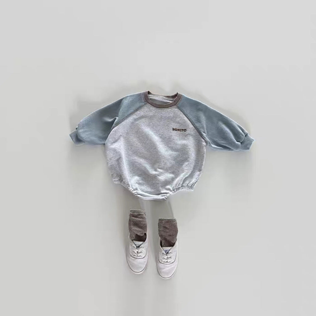 【BABY】韓国風切り替え袖ロンパースSK101905