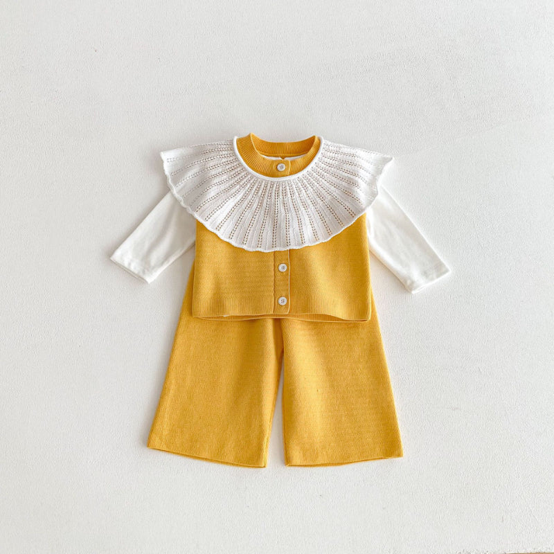 【BABY&KID】大襟ブラウス&ニットベスト&ニットワイドパンツSK101436