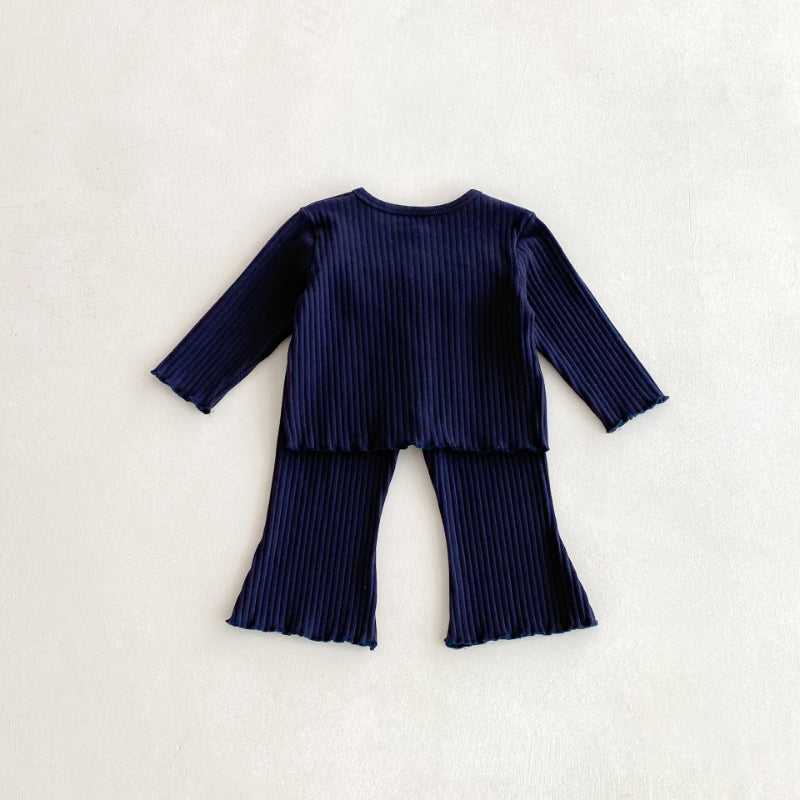 【BABY&KID】無地刺繍蝶結びリブセットアップSK092431