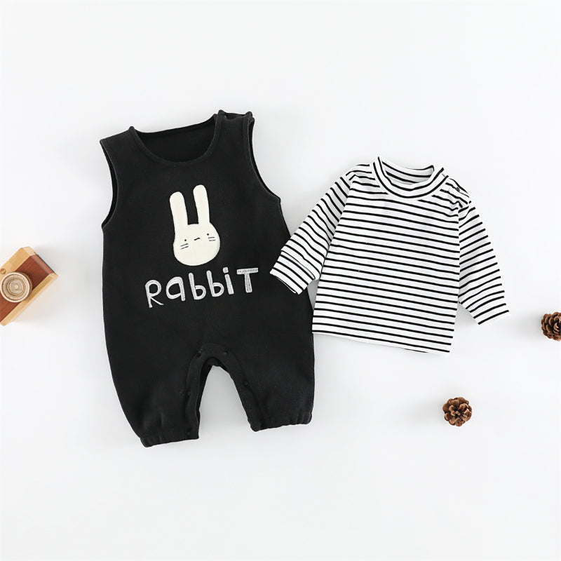 【BABY】冬新作 裏起毛サロペットパンツ&ボーダーインナーSK102414