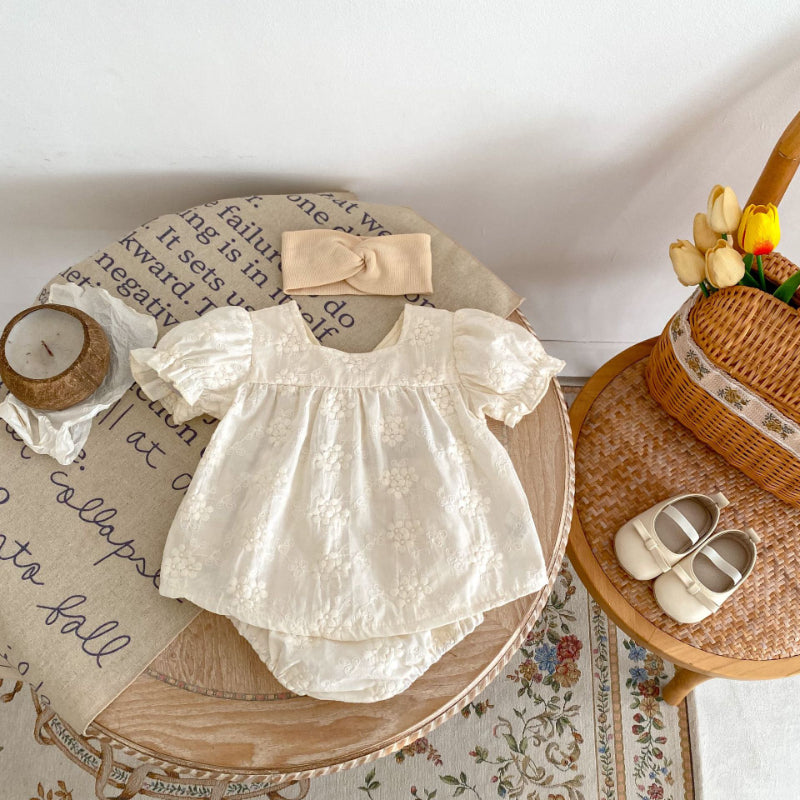 【BABY】夏新作 刺繍トップス&リボンショートパンツセットアップSK071913