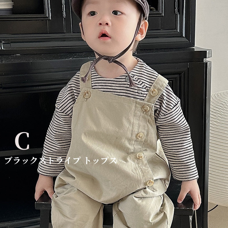 【BABY】マルチボタン付きサロペット、ボーダーTシャツSK010329