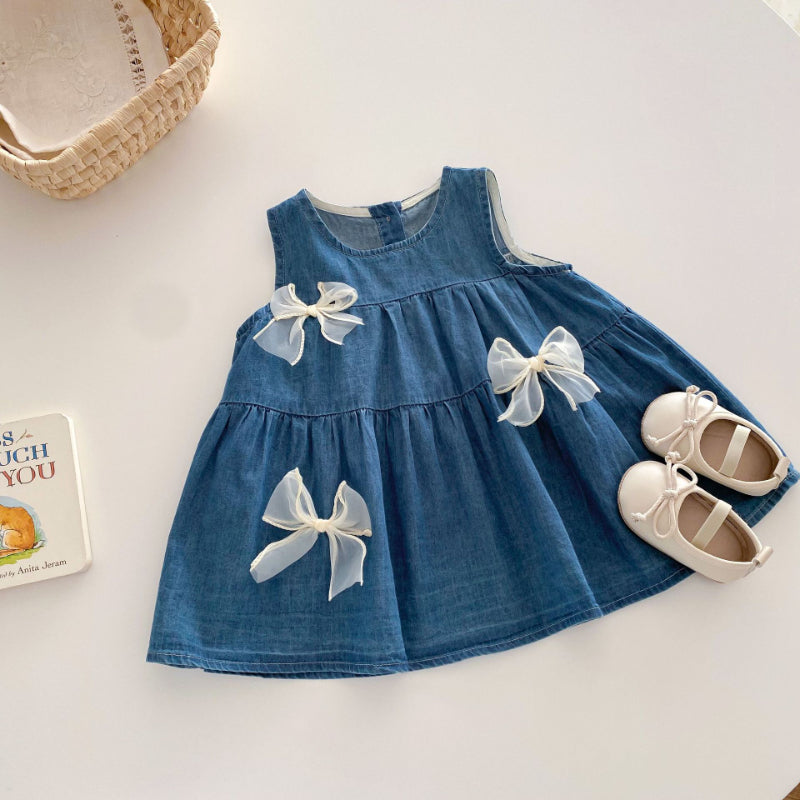【BABY&KID】夏新作 ノースリーブリボンデニムワンピースSK070504