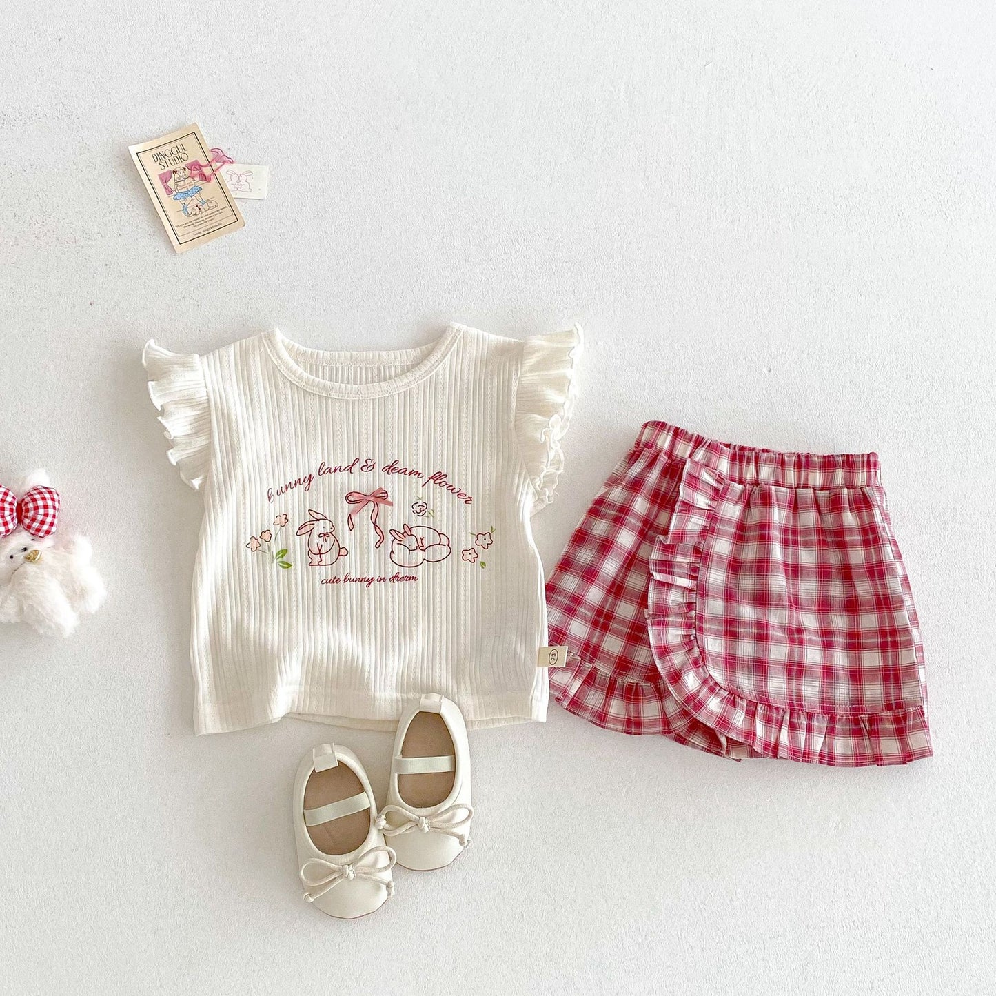【BABY&KID】夏新作 うさぎプリントトップス、チェックショートパンツSKO71218