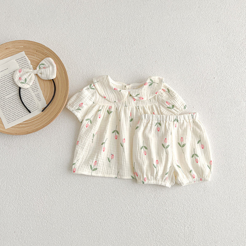【姉妹服】夏新作 ガーゼチューリップロンパース、セットアップSK072514