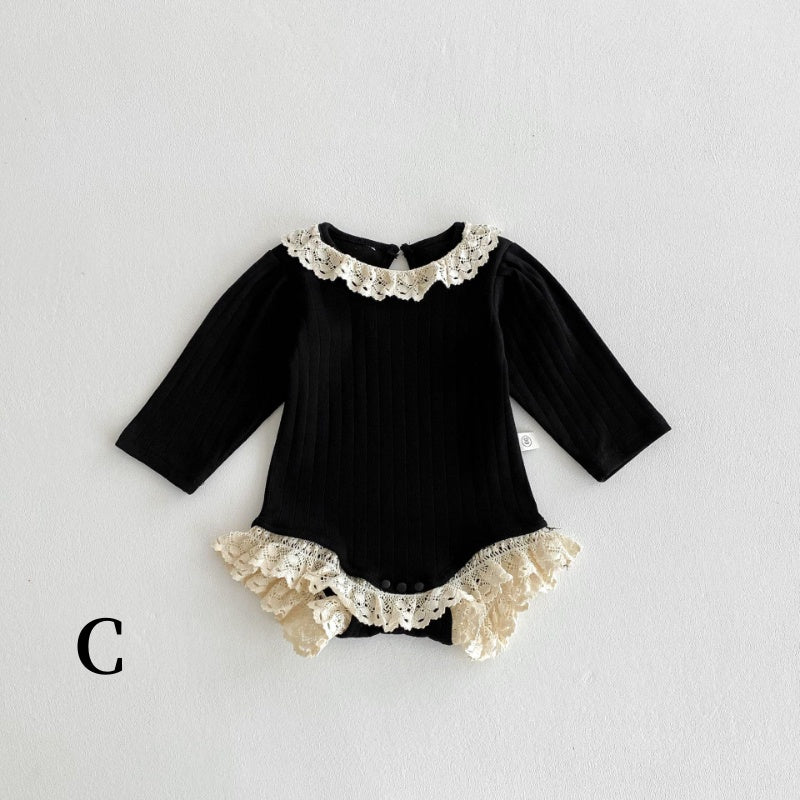 【BABY】レースクルーネックリブロンパース、レースレギンスSK100726