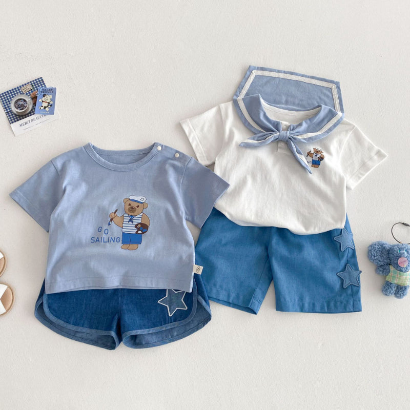 【BABY&KID】夏新作 ネイビー風クマTシャツ、星柄ジーンズSKO71207