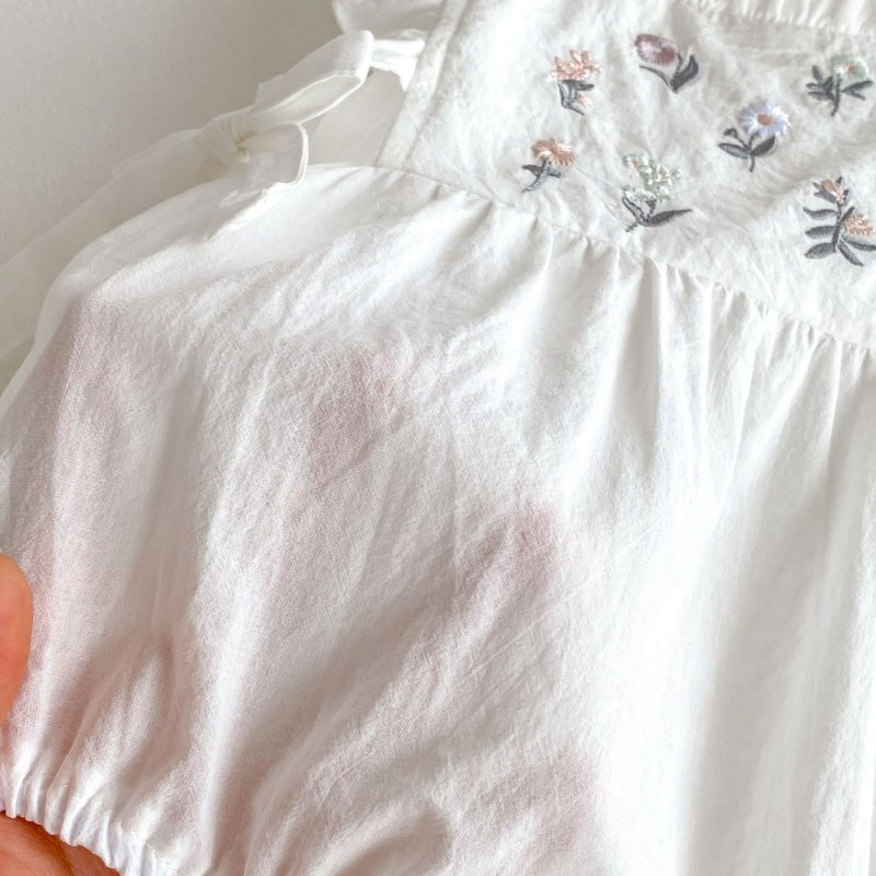 【BABY】夏新作 花柄刺繍サイドリボン ロンパースSK062305