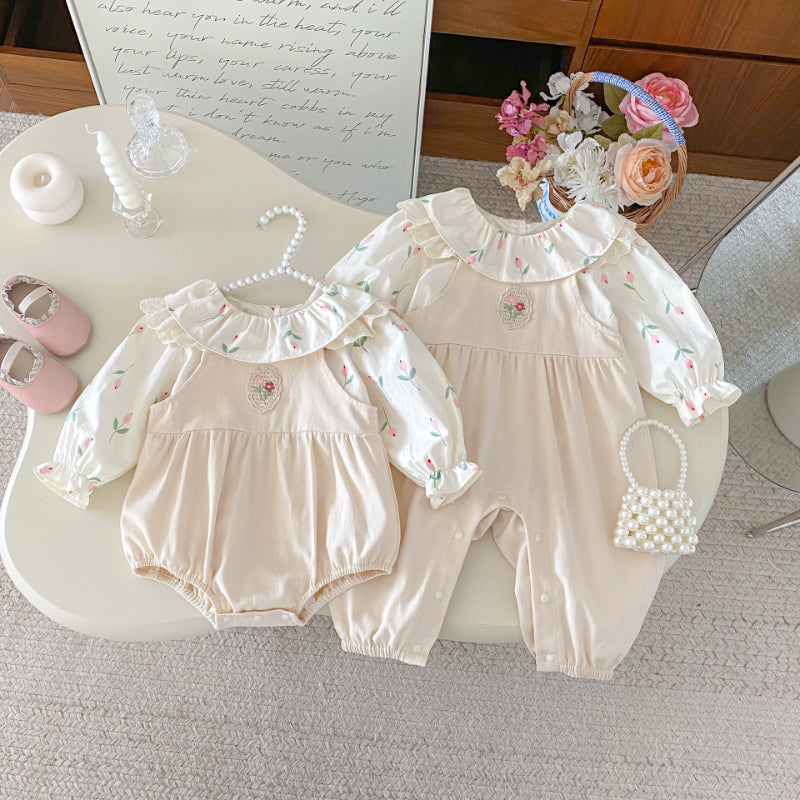 【BABY】花柄トップス、花刺繍サロペットパンツSK092318
