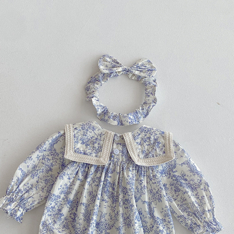 【姉妹服】蝶結び襟花柄ロンパース、ワンピースSK101109