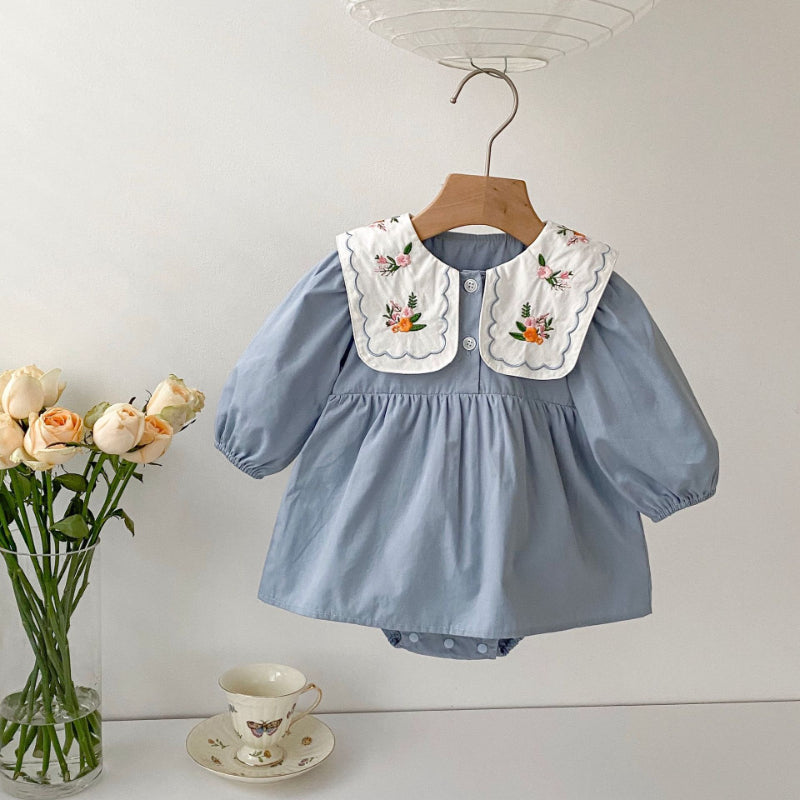 【BABY】刺繍襟ロンパーススカートSK092817