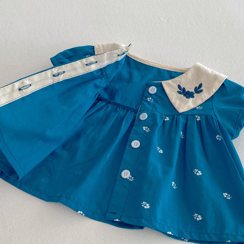 【BABY】夏新作 フラワー刺繍襟セットアップSK072604