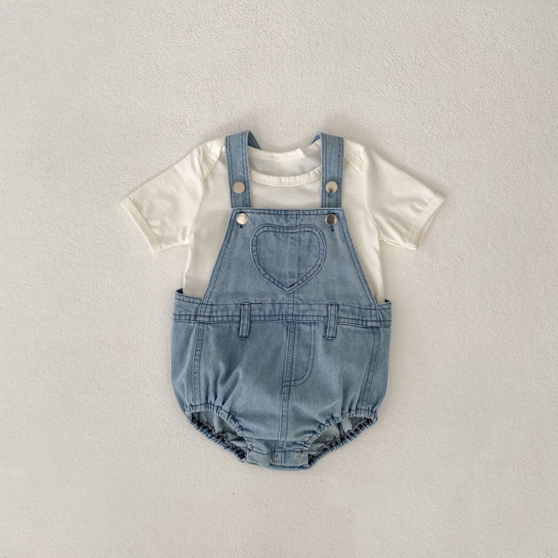 【BABY】夏新作 ハートデニムサロペットロンパースSK081510